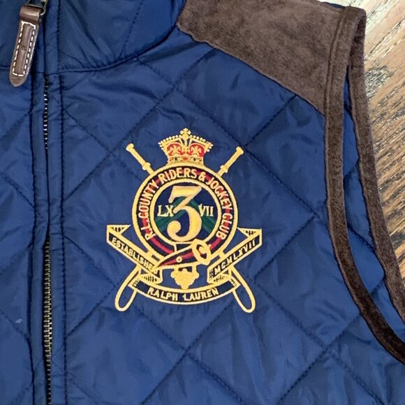 Ralph Lauren Sport Navy Blue County Riders Jockey Club Quilted Vest S/P - Picture 2 of 4